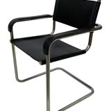 Set of 4 bauhaus cantilever chairs black leather and chrome design