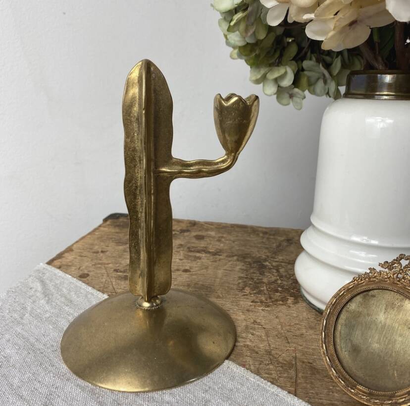Brass candlestick, in the shape of a cactus