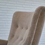 1970s, Danish highback armchair, original condition, furniture velour, bech wood.