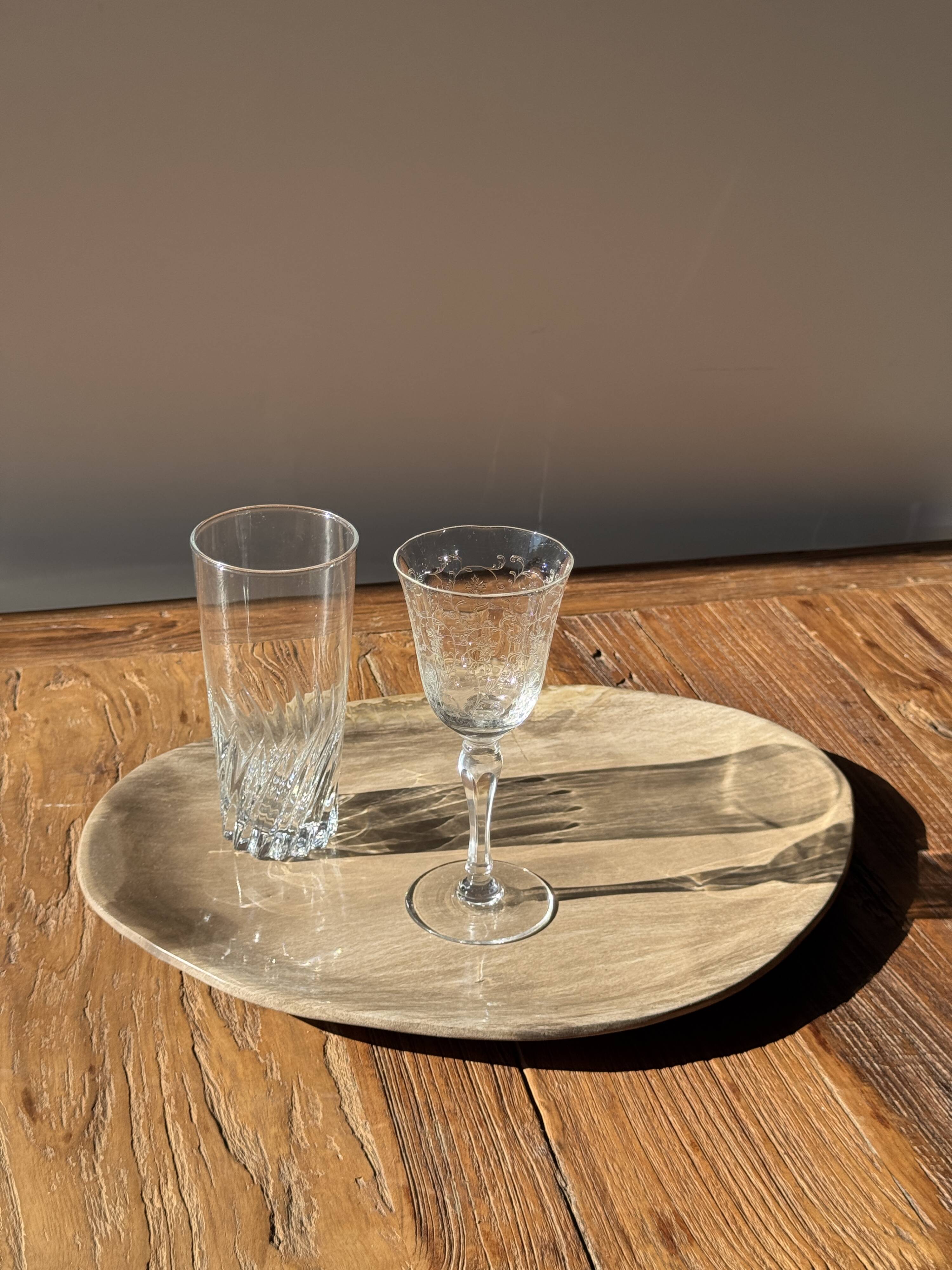 Large oval beige petrified wood dish or bowl D36x28 -3783
