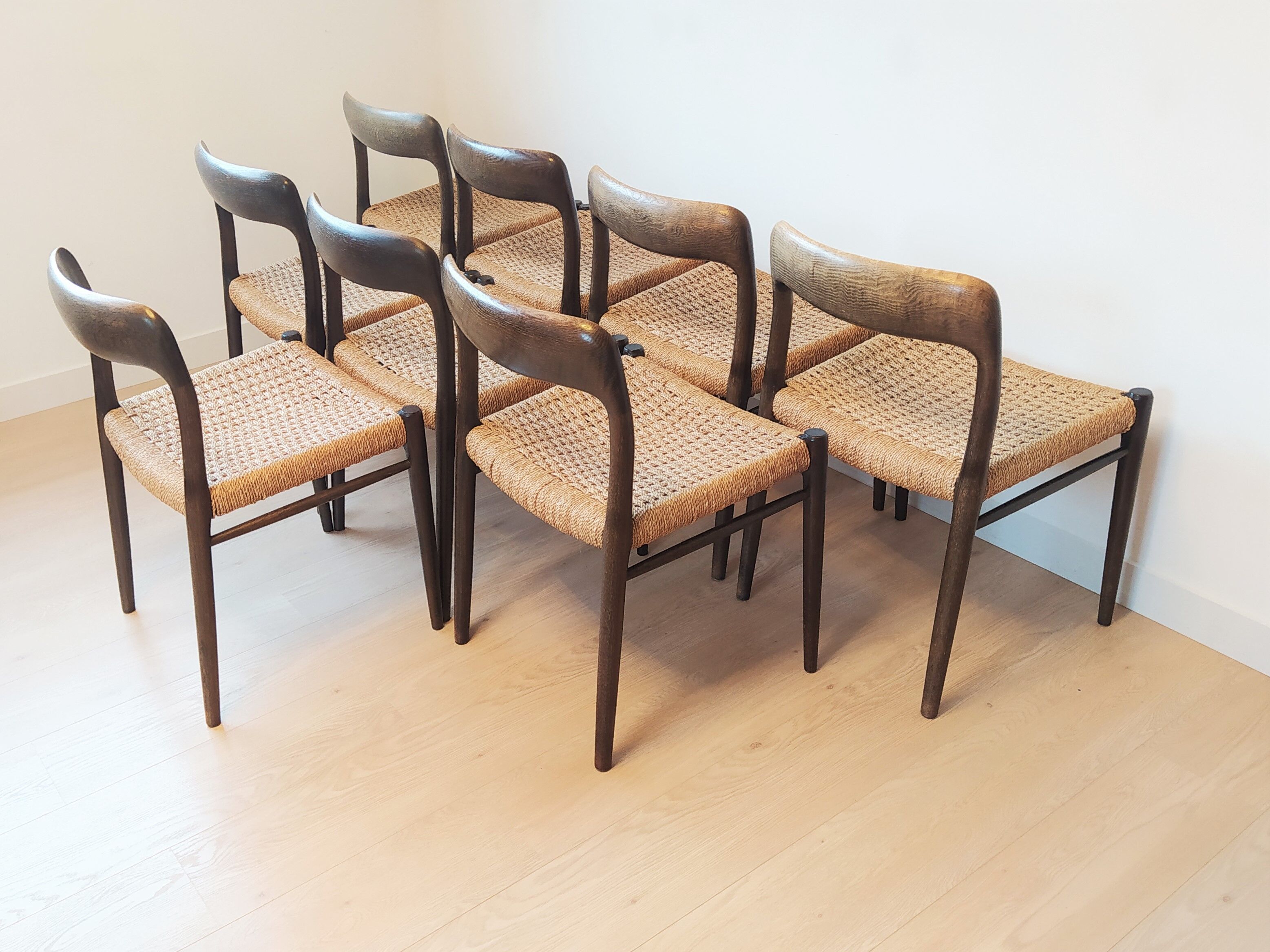 Set of 8 mid century chairs, model 75 by Niels Otto Møller