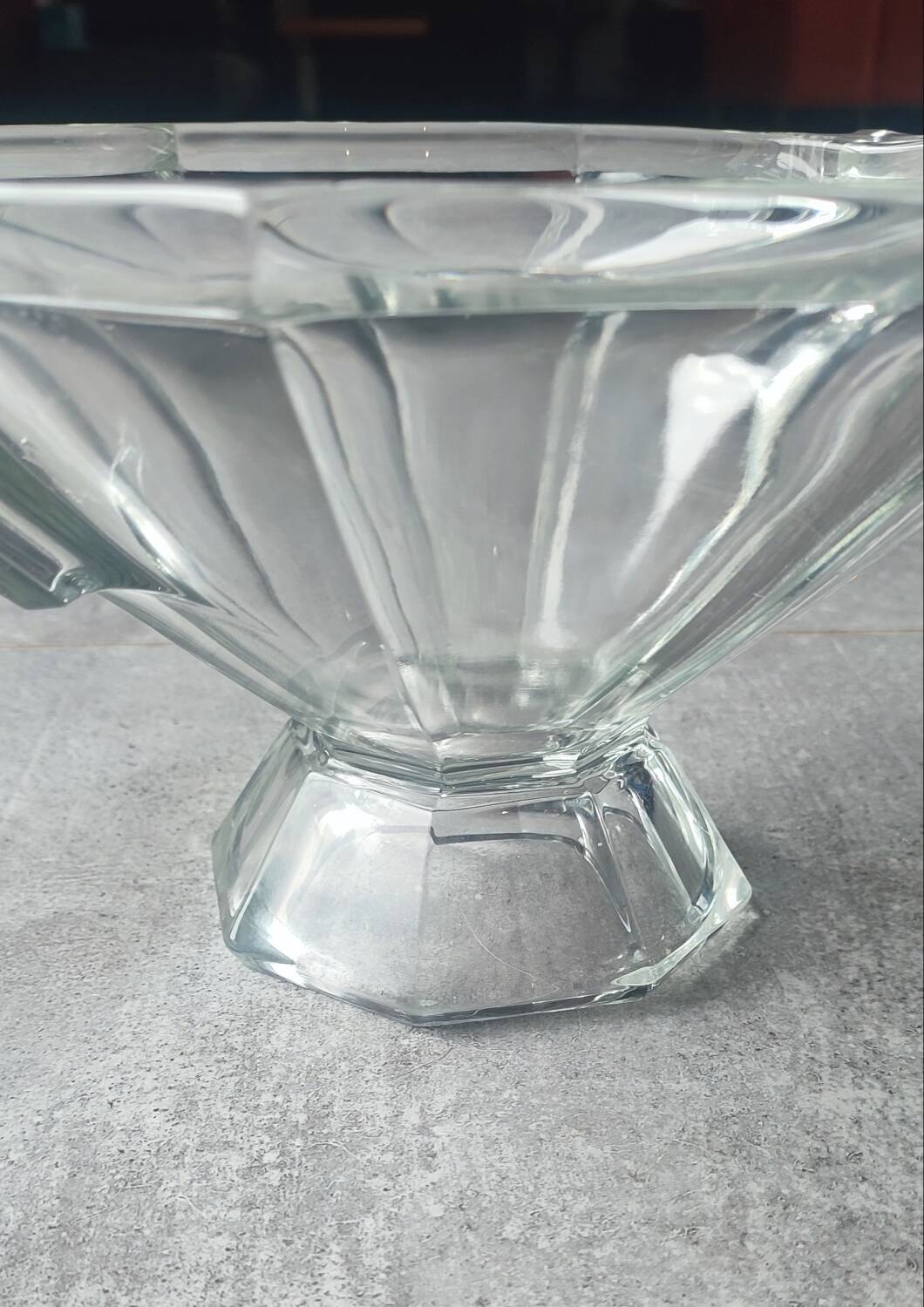 Thick engraved glass bowl, Slovakia Art Deco style