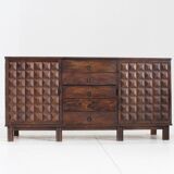 Brutalist Spanish carved sideboard credenza