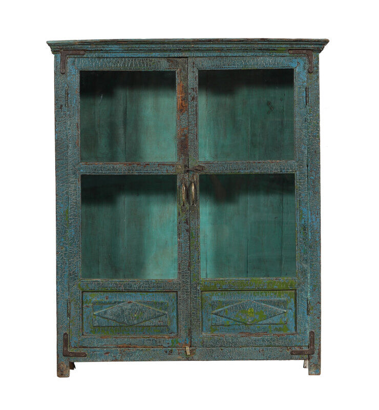 Showcase Library Patina Blue Piece of Origin Wood Old Teak 102x30x122cm