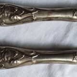 Art Nouveau salad servers in horn and silver metal