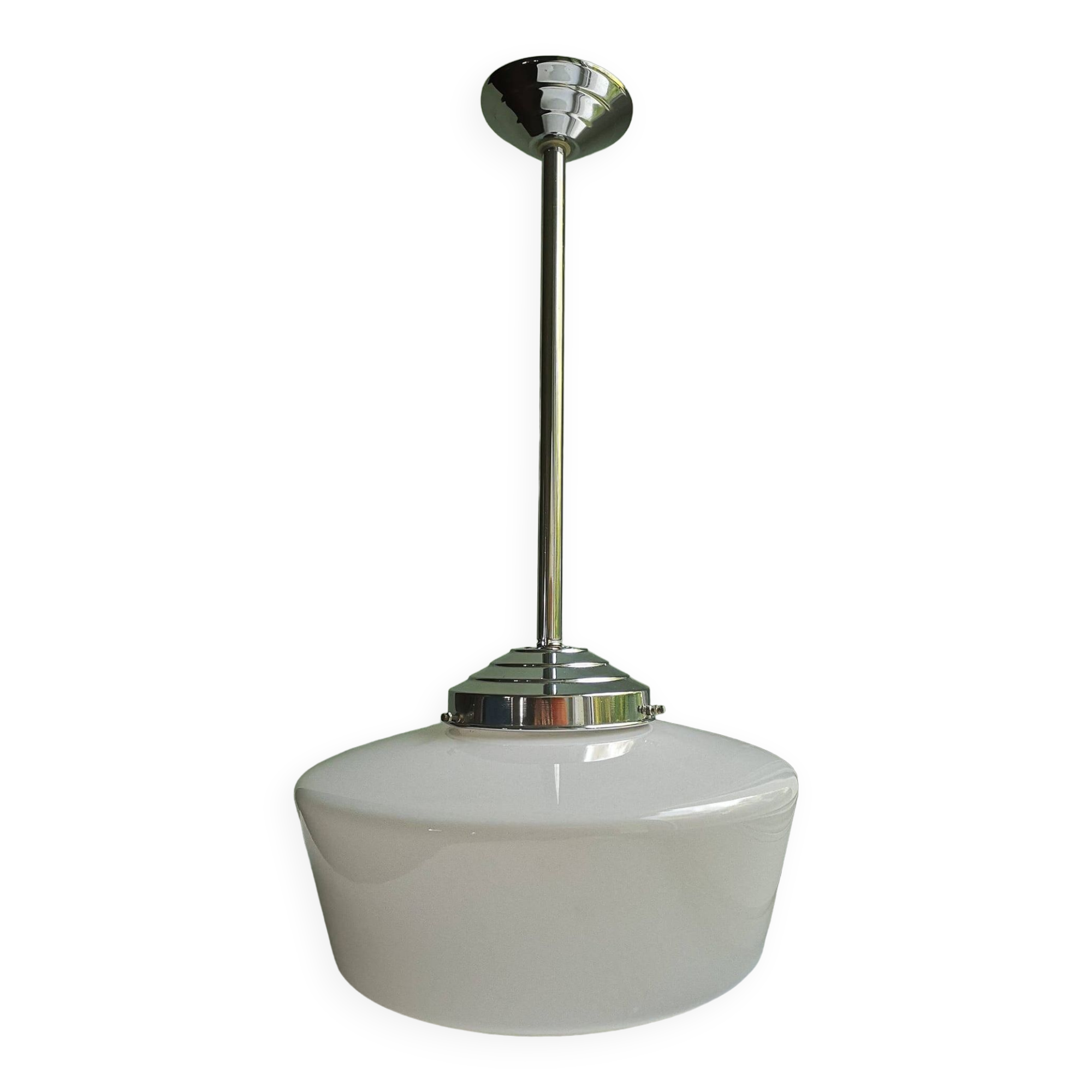Old opaline art deco bahaus modernist pendant lamp 1930s Ø 30 cm