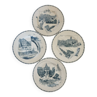 4 assiettes plates antiques terre de fer Lunéville Keller & Guérin 1880