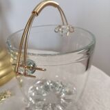 Glass ice bucket, gold handle, vintage 1960