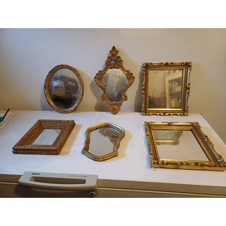 Set of 6 wooden and gilded stucco mirrors