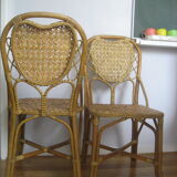 Pair of natural rattan and woven wicker chairs