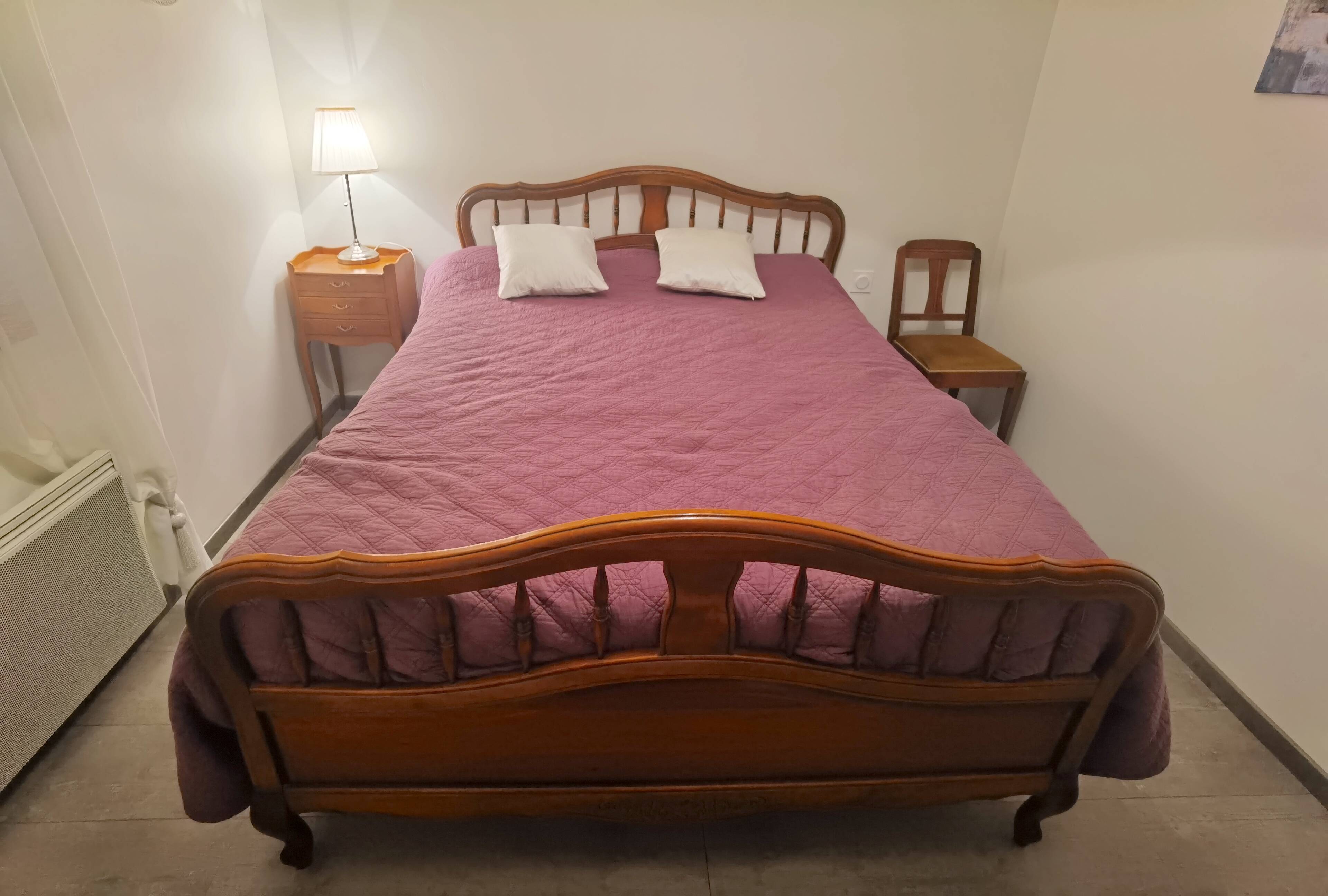 Double bed two places solid wood mahogany Louis XV style