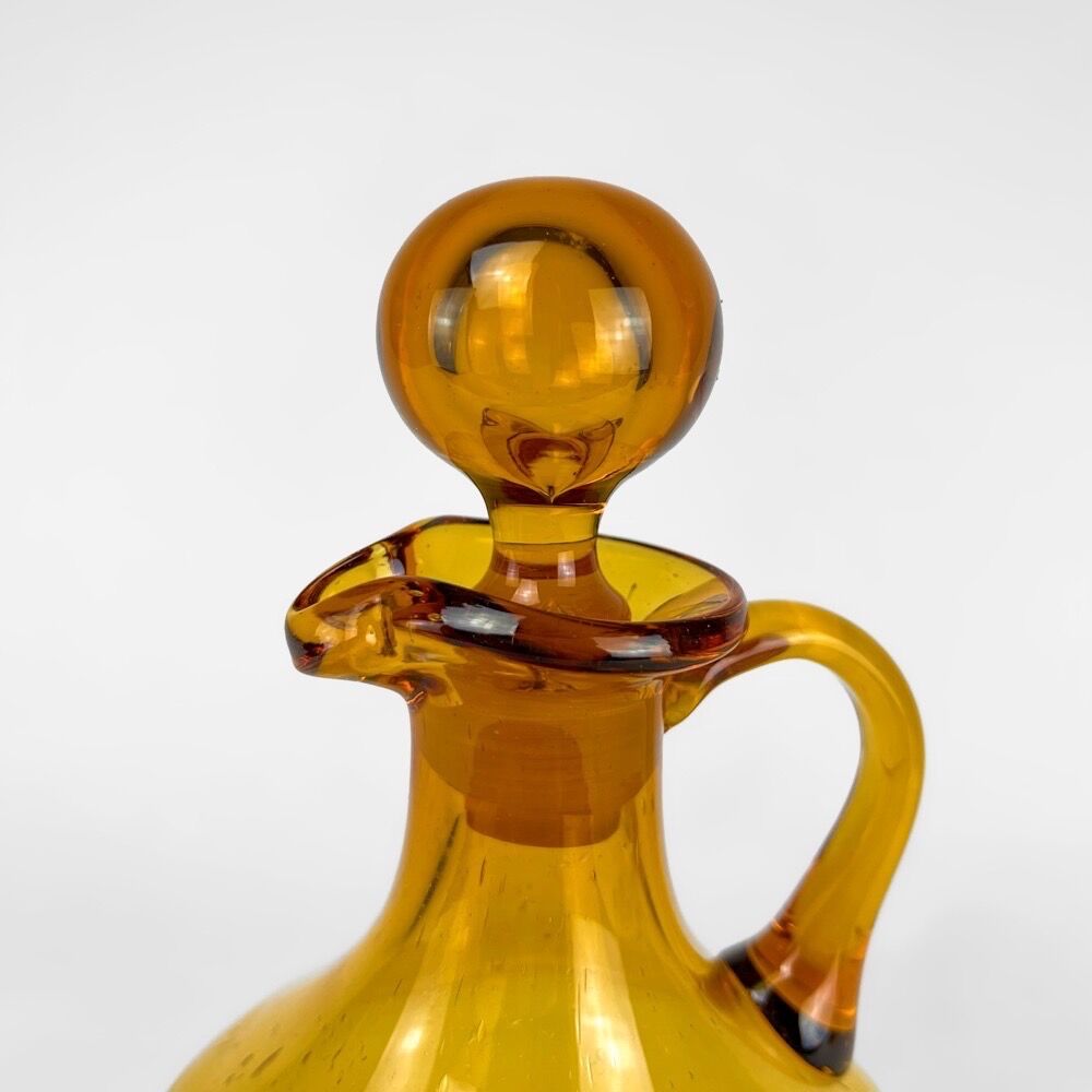 Service à alcool en verre ambré bullé 1960
