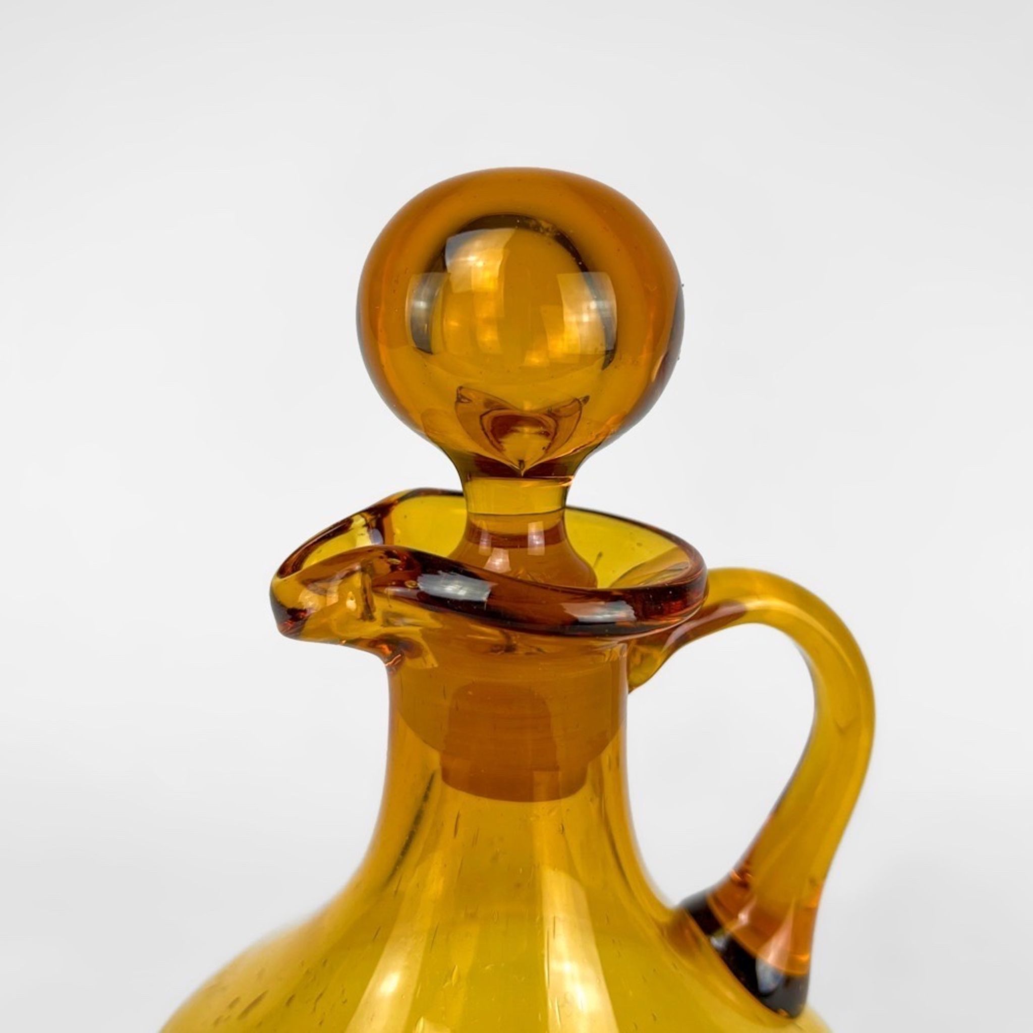 Service à alcool en verre ambré bullé 1960