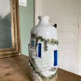 Handcrafted ceramic vase village scene Crete 70s