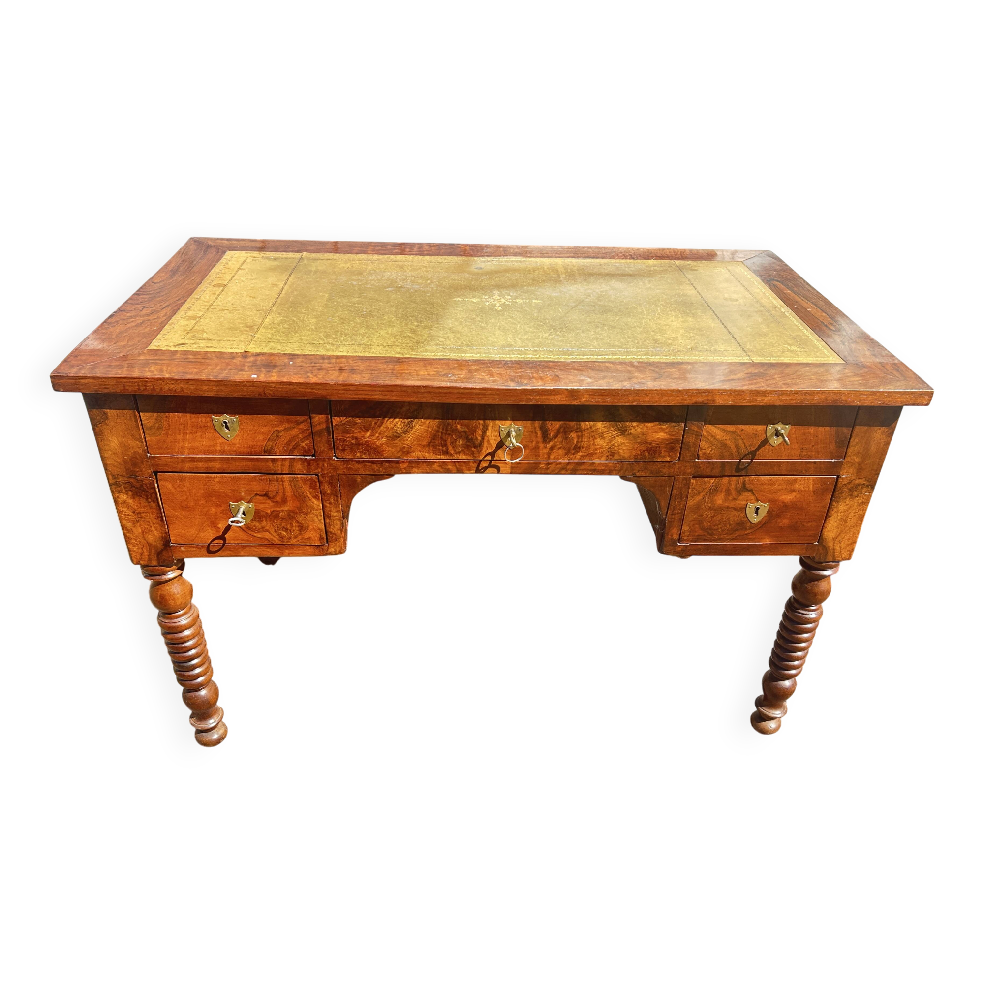Louis Philippe desk in walnut, with a leather top.