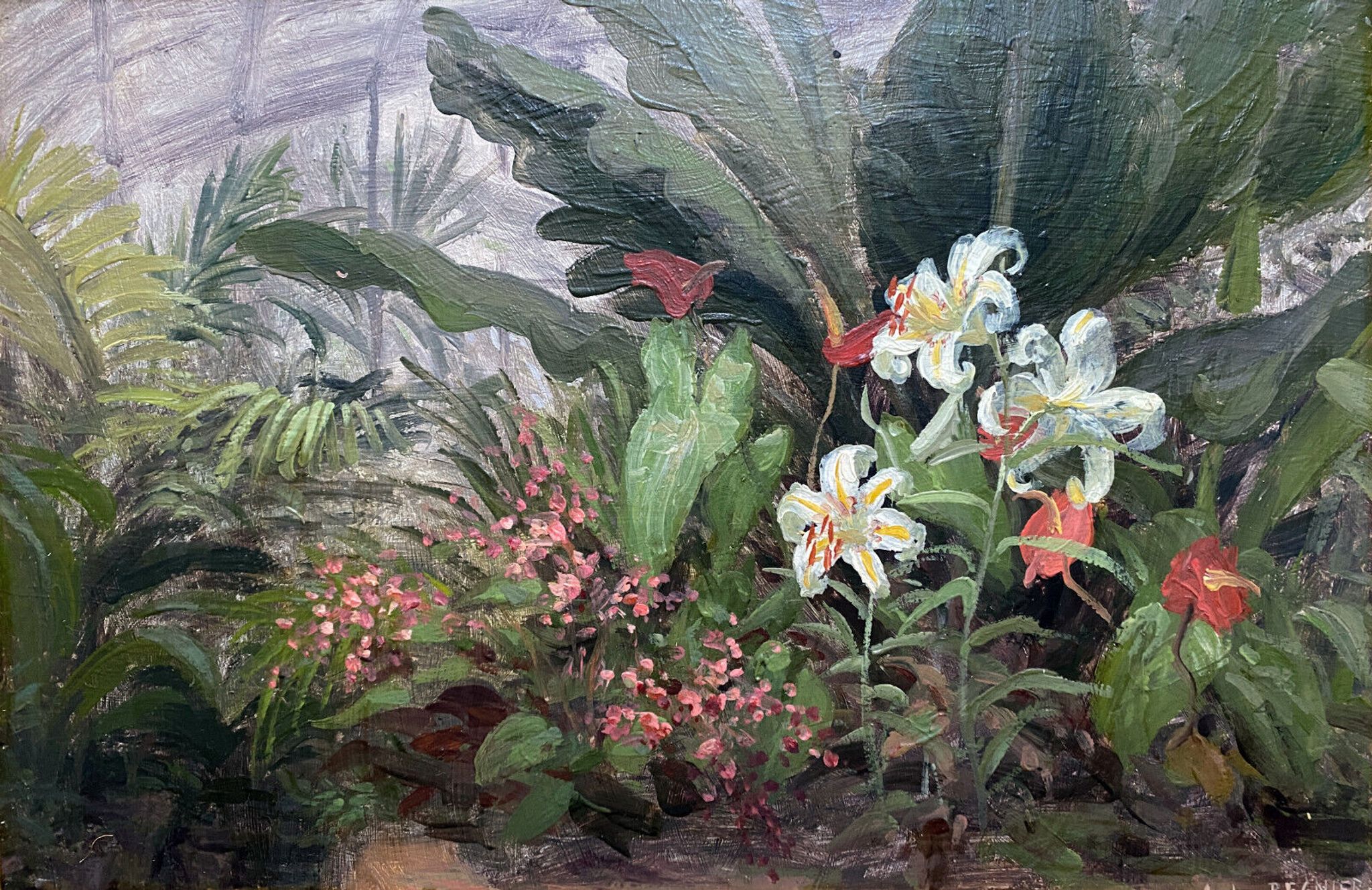 HSP painting "Garden corner" by Ludovic Regnier (1851-1930) student of Pils + frame
