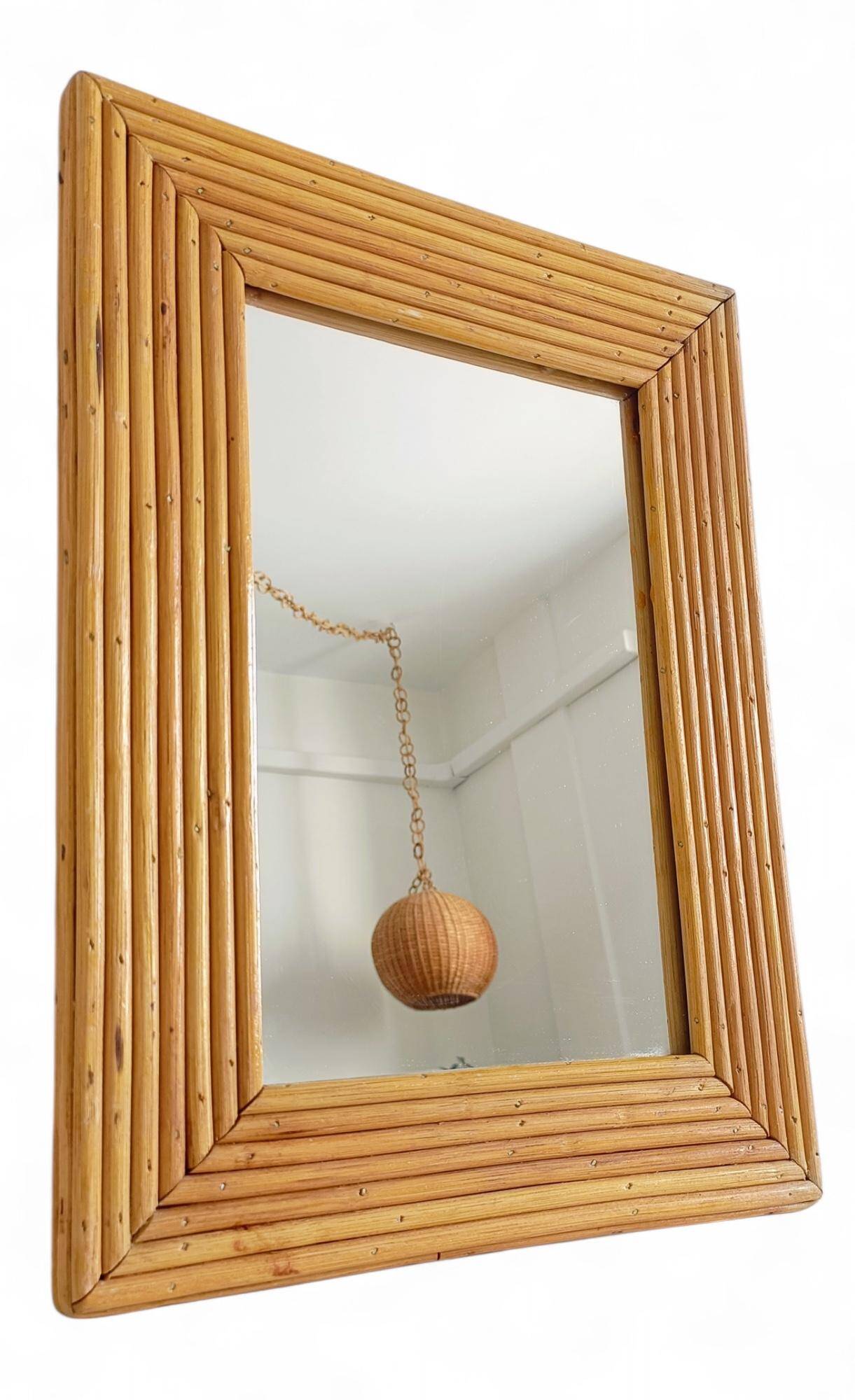 French Riviera Rattan Mirror in the Style of Vivai del Sud, France, 1960s