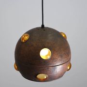 Large, globular brutalist hanging lamp in copper / glass by Peill & Putzler