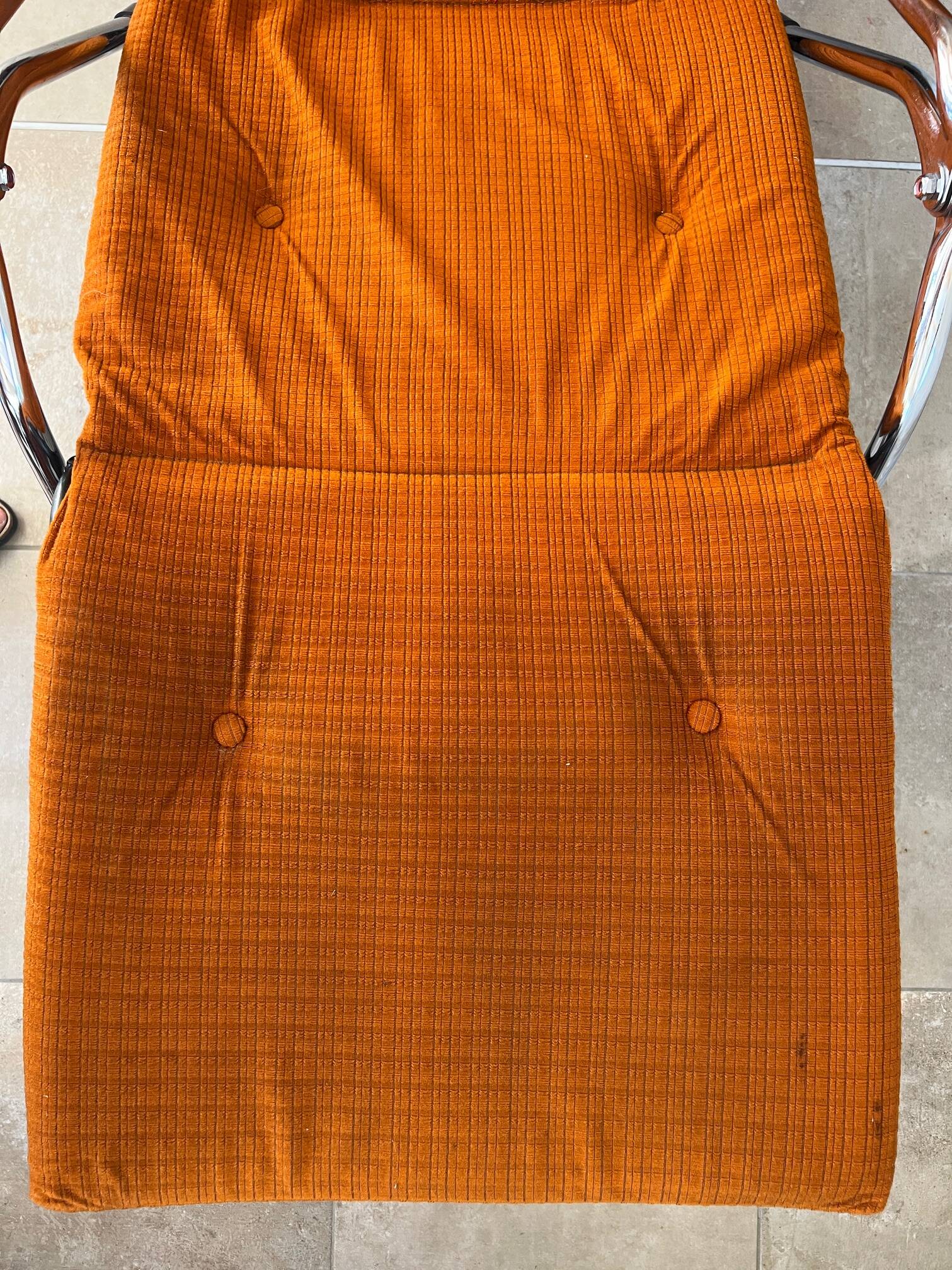 Lama 1970 relax armchair, orange velvet lounge chair
