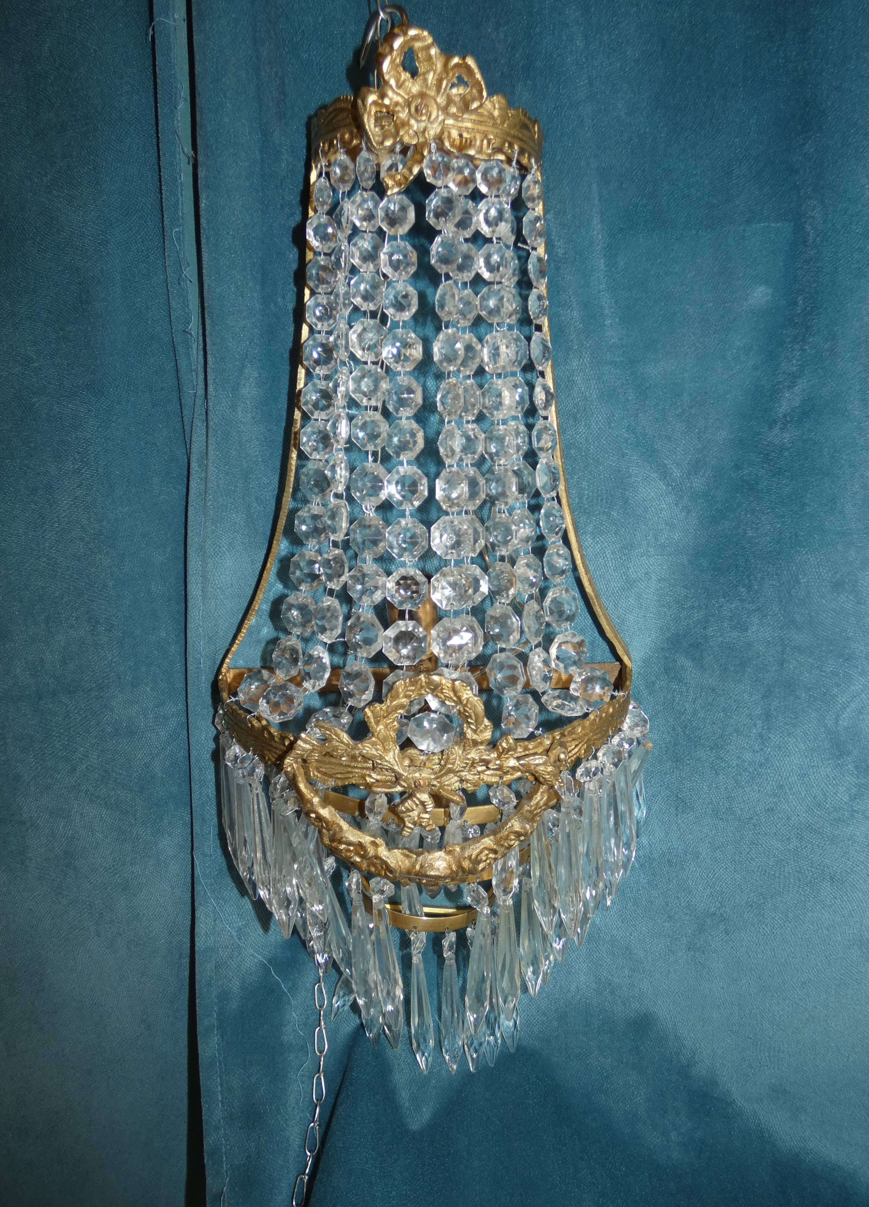 Pair Sconces Hot Air Balloon Bronze Crystal Style Louis XVI 55 cms