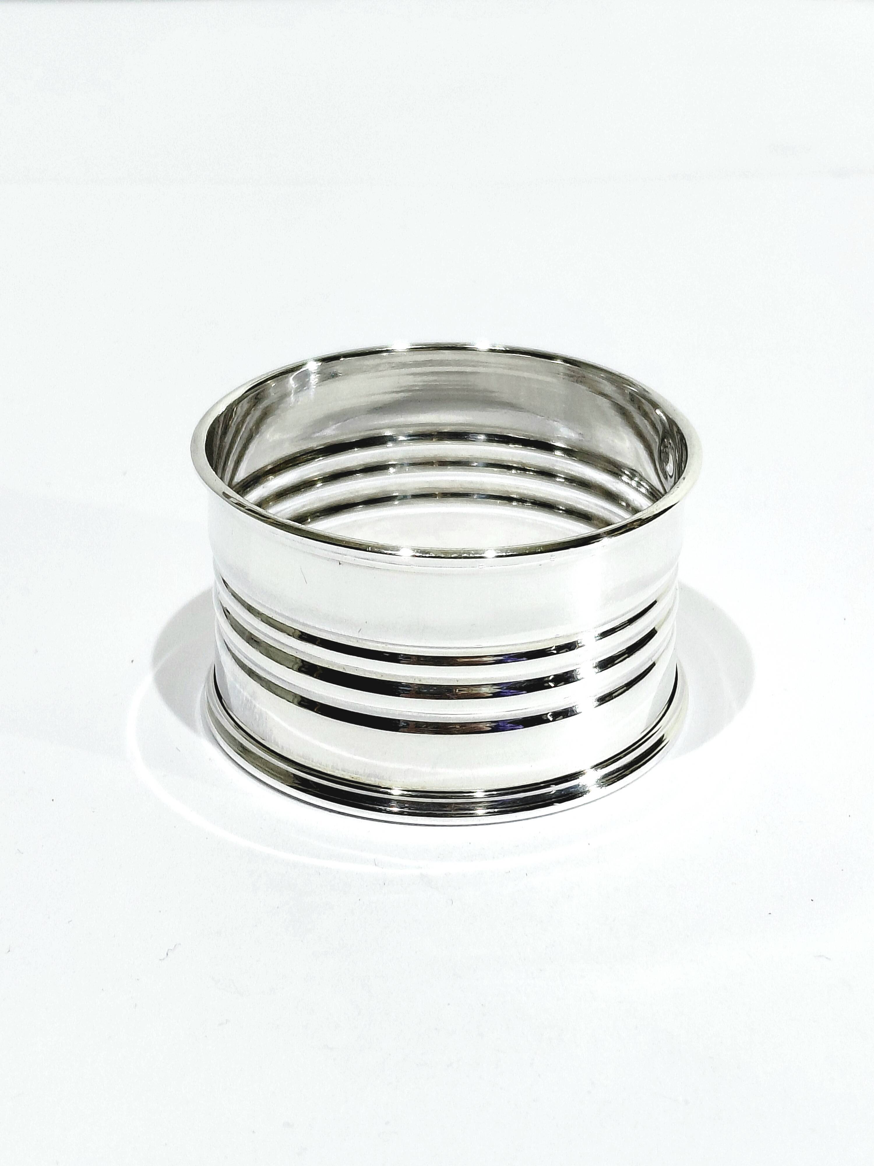 Round Silver Napkin Ring with Striped Decoration