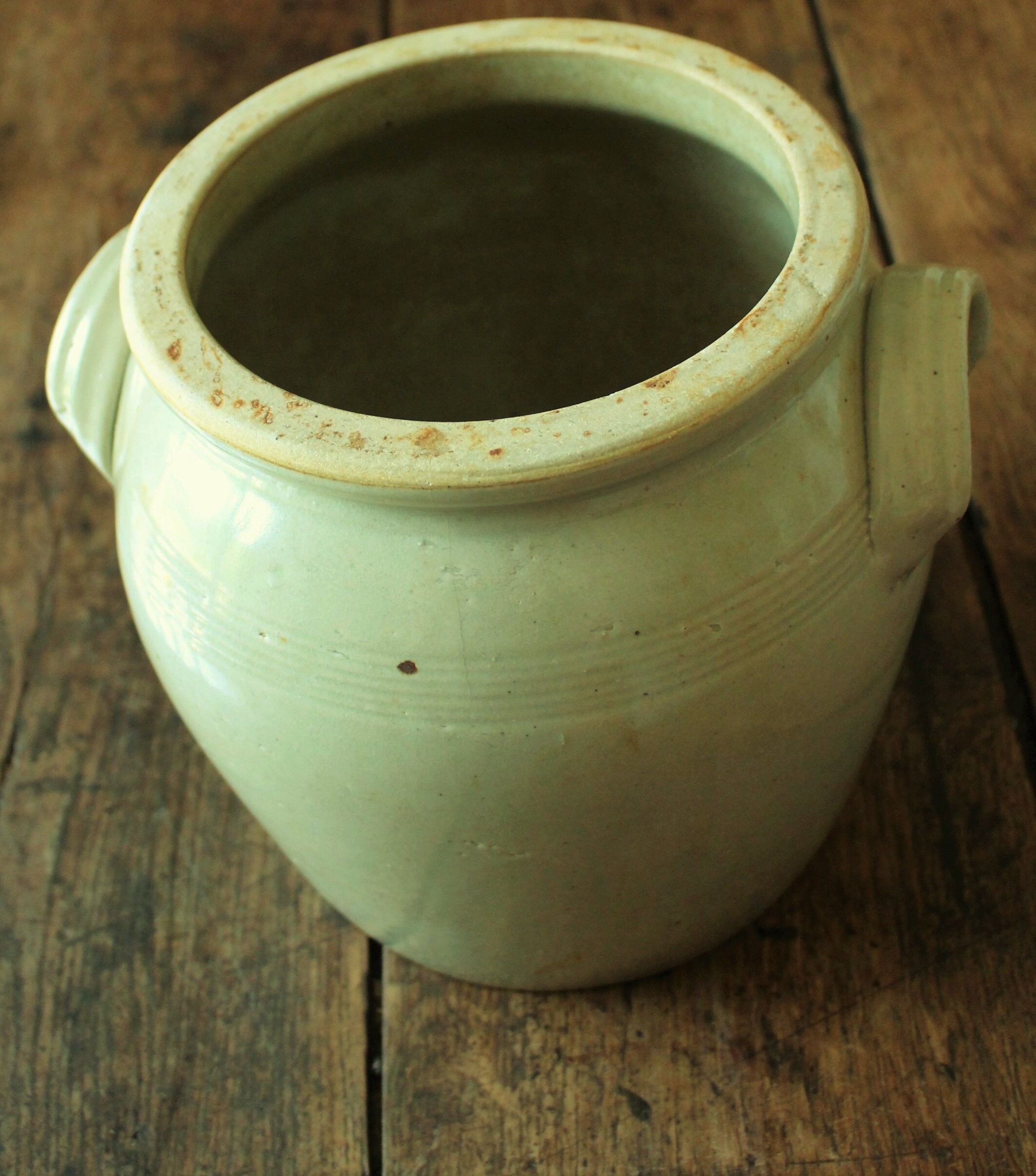 Grey glazed stoneware pot with two handles