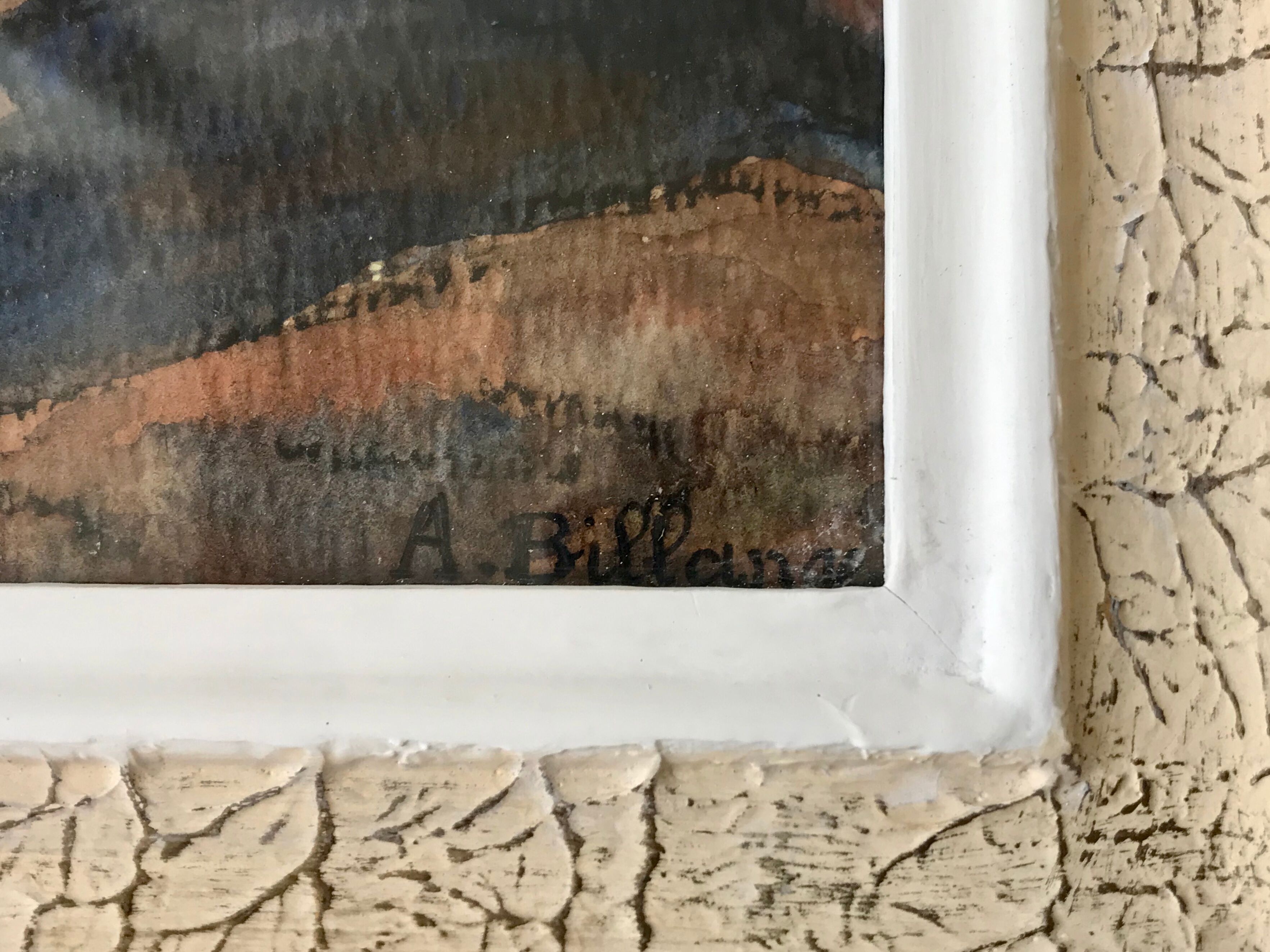 Landscape painting sea old watercolor signed