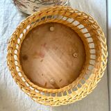 Rattan pouf and vintage fabric