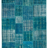 Handmade Oriental Contemporary 174 cm x 243 cm Turquoise Patchwork Carpet