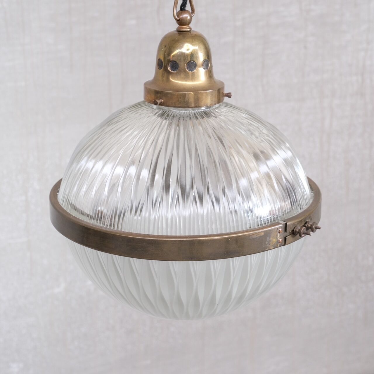 French Antique Prismatic Glass and Brass Pendant Light