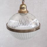 French Antique Prismatic Glass and Brass Pendant Light