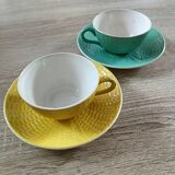 2 cups and s/t Sarreguemines. Digoin