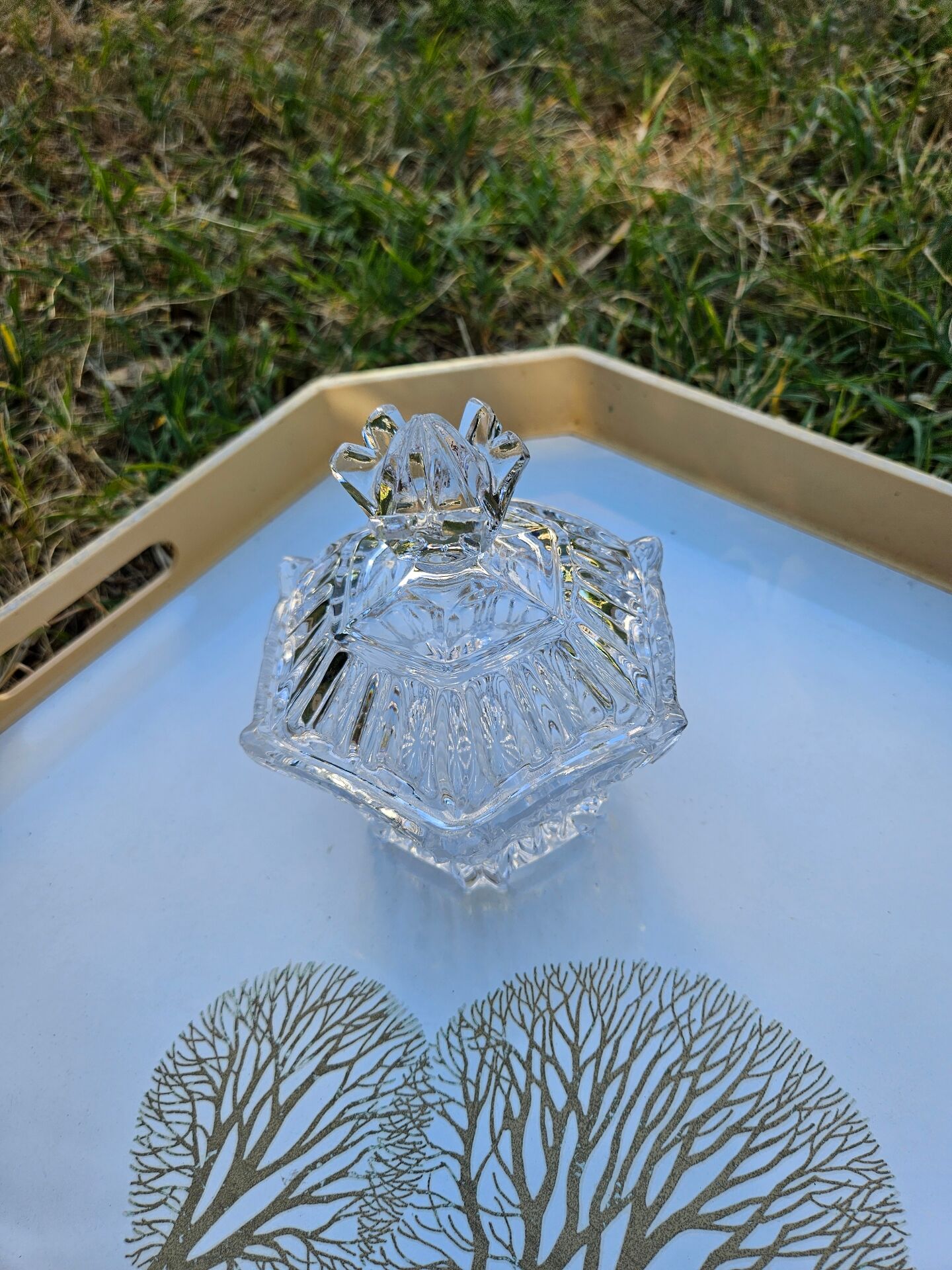 Cut crystal sugar bowl