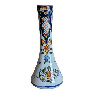 Antique earthenware soliflore vase from Desvres Henri Delcourt Decor Rouen 1930