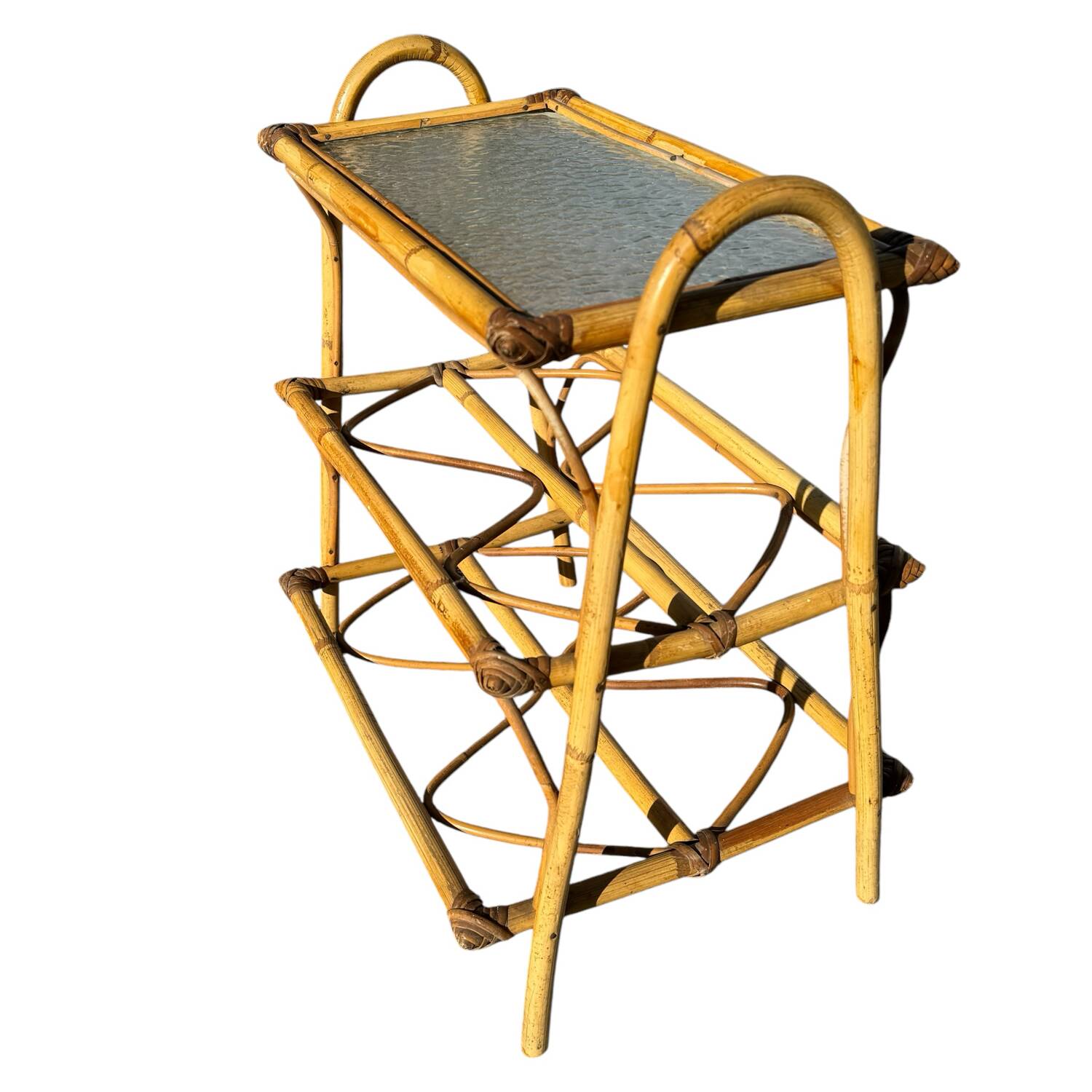 Rattan and glass shelf from the 50s