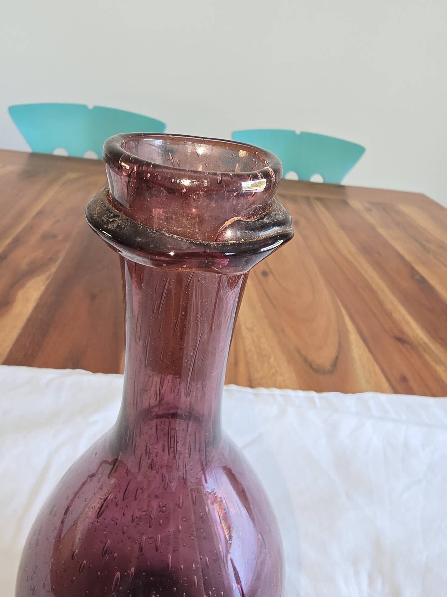 Service Verrerie de Biot, carafe et 4 verres en verre soufflé améthyste