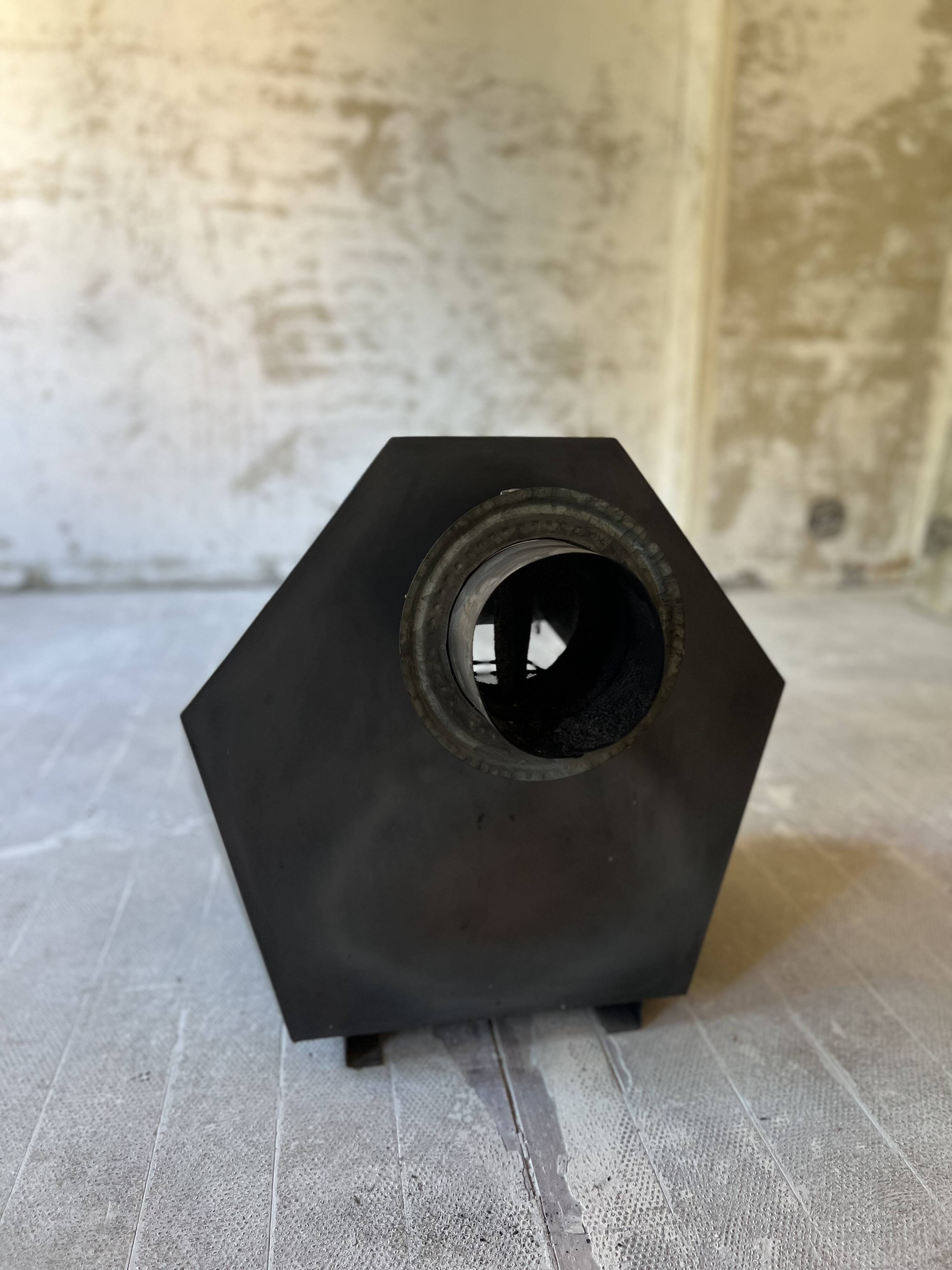 Fireplace, Don Bar stove in patinated steel, 1970s