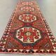 Vintage turkish runner 235x80 cm kazak rug, terracotta red, beige blue