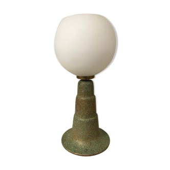 Art Deco style foot lamp in metal and white opaline