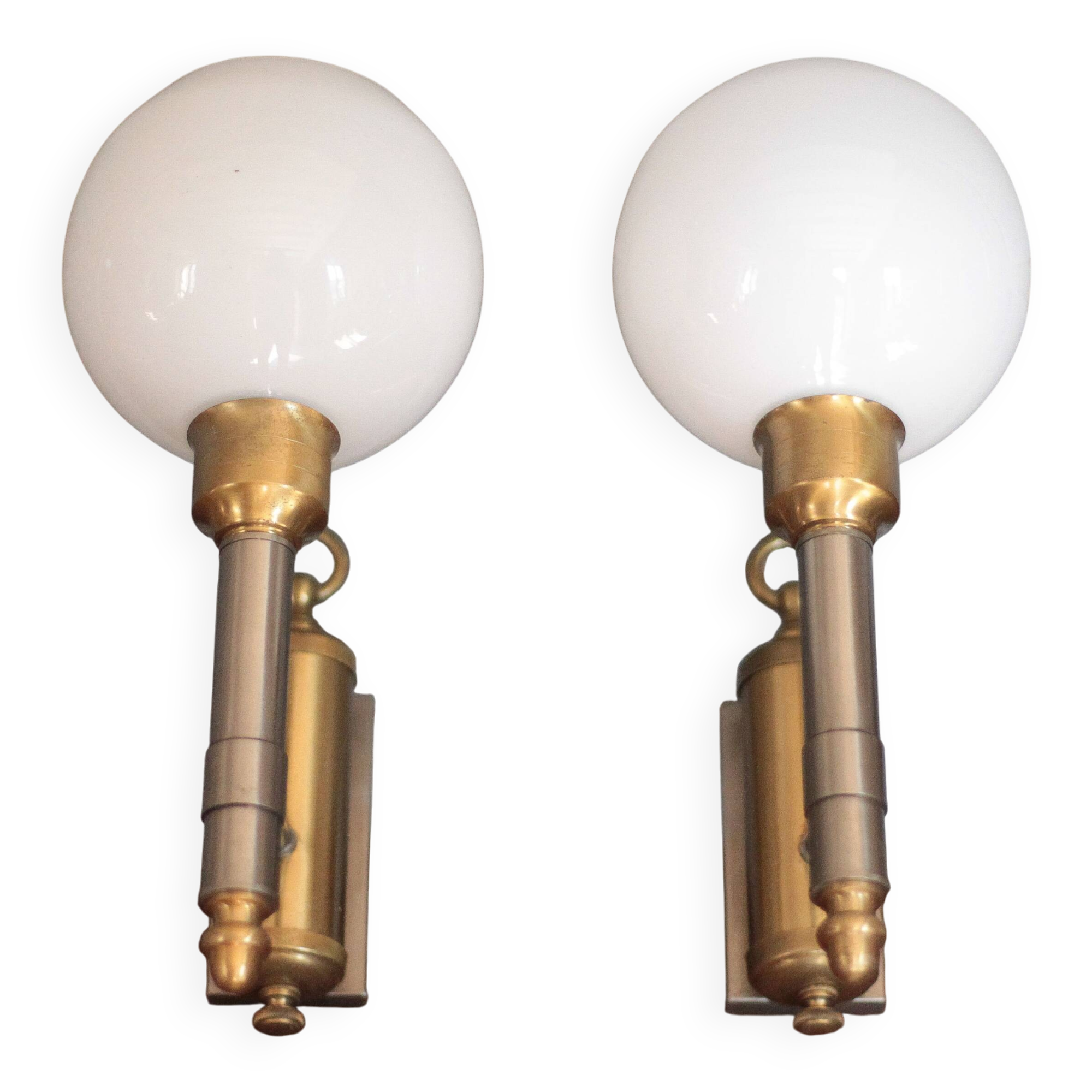 Pair of brass and white opaline wall lights, vintage wall light