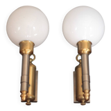 Pair of brass and white opaline wall lights, vintage wall light