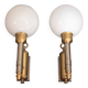 Pair of brass and white opaline wall lights, vintage wall light
