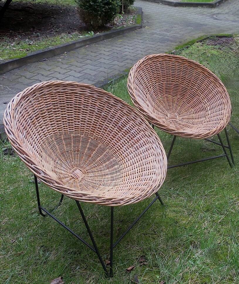 Paire de chaises pod en bambou et fer du milieu du siècle, années 1960