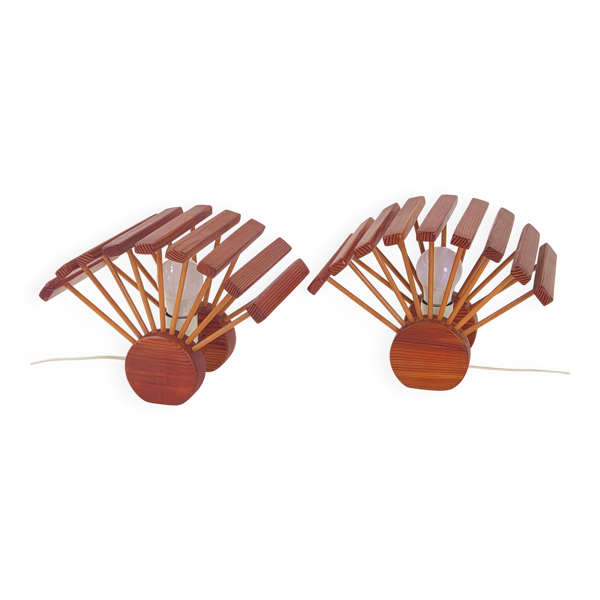 Paire de lampes vintage de Pierre Chapo en pin 1960