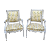 Pair of chairs shepherdesses Louis XVI patinated wood
