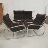 Ensemble canape et paire de fauteuil tubulaire chromé années 70 vintage