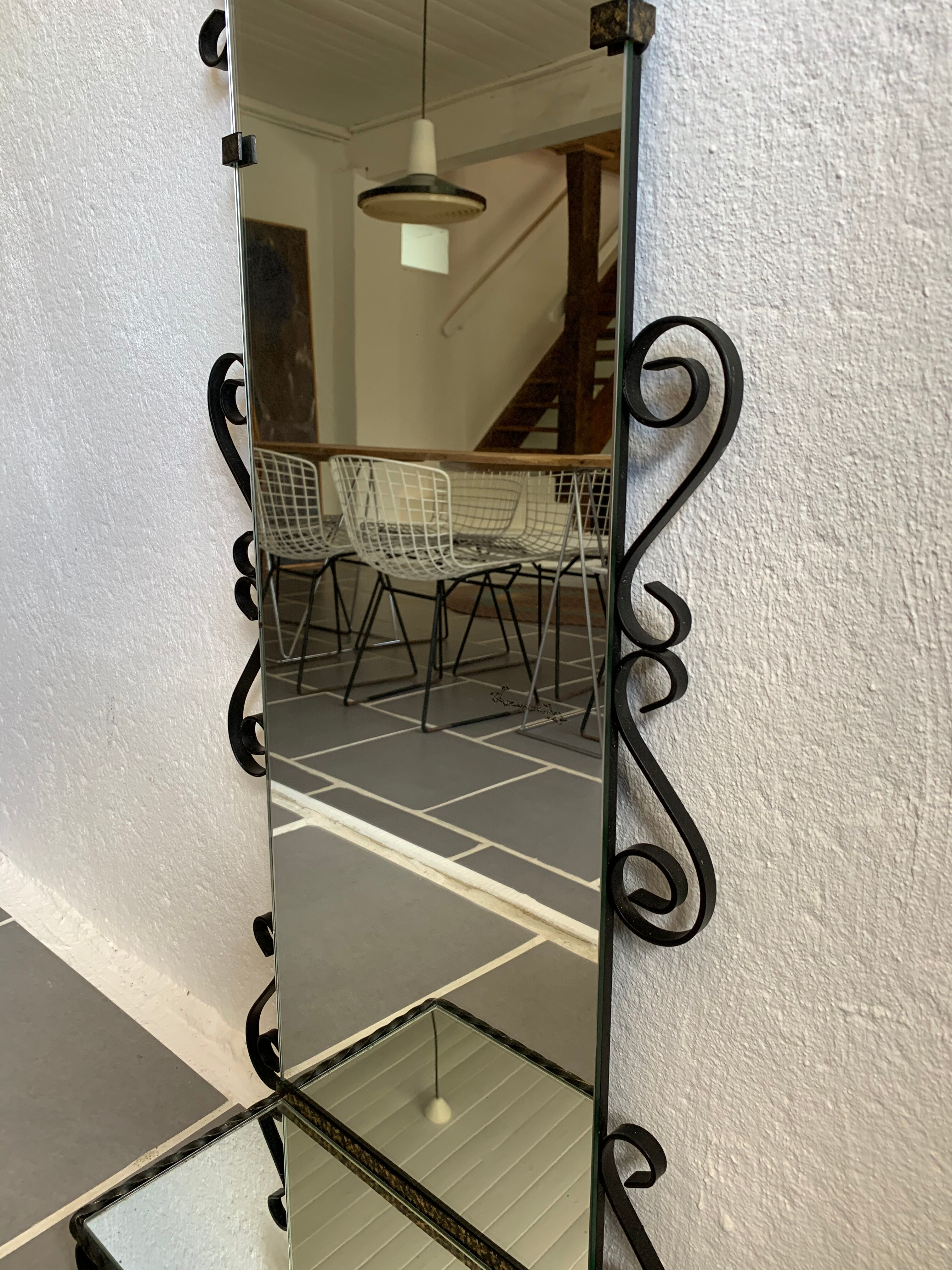 Vintage entrance mirror wrought iron with tablet  38x105cm