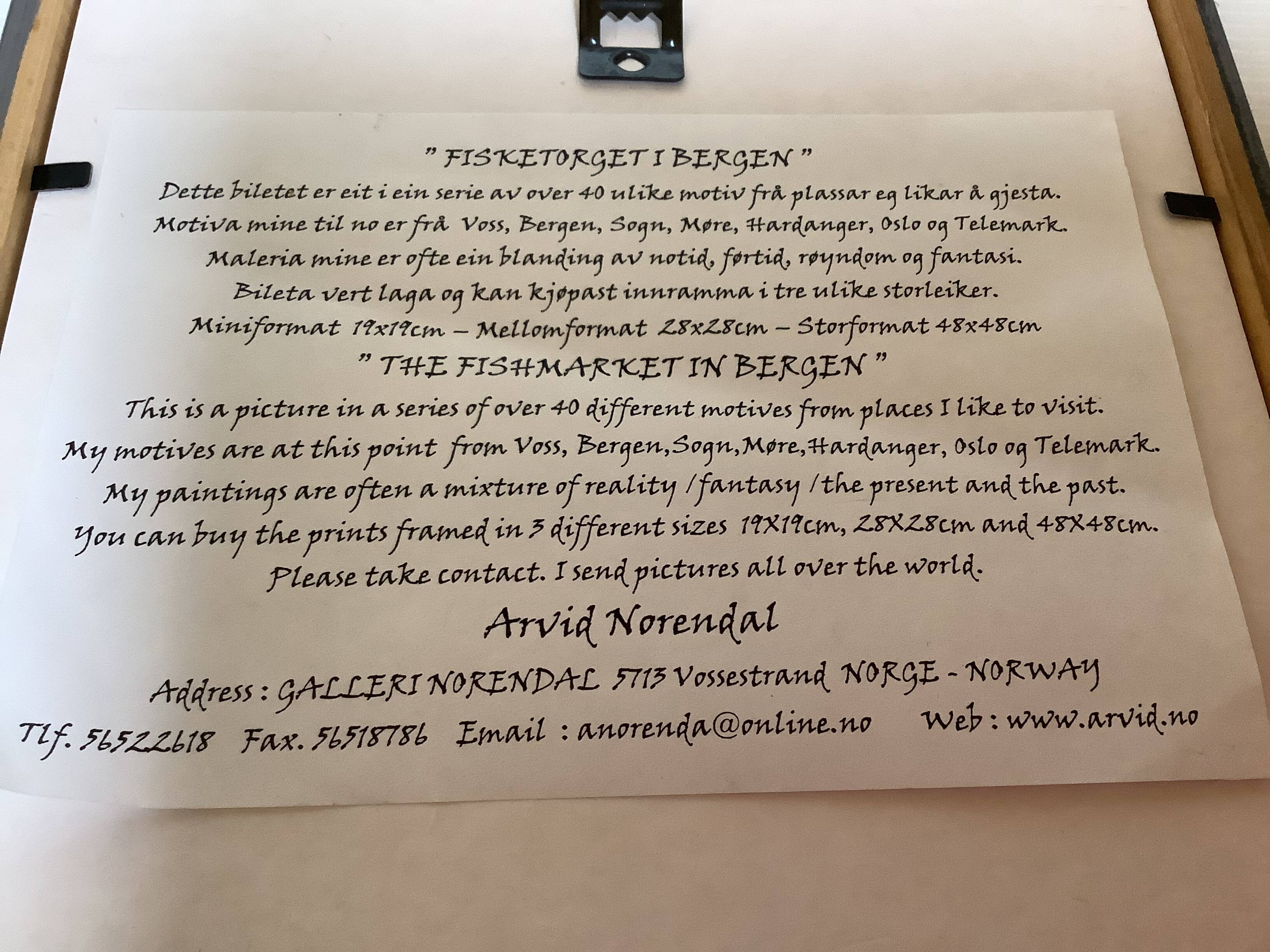 Lithograph illustration by Arvid Norendal of the market in Bergen.