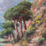 Coastal landscape with sailing boats