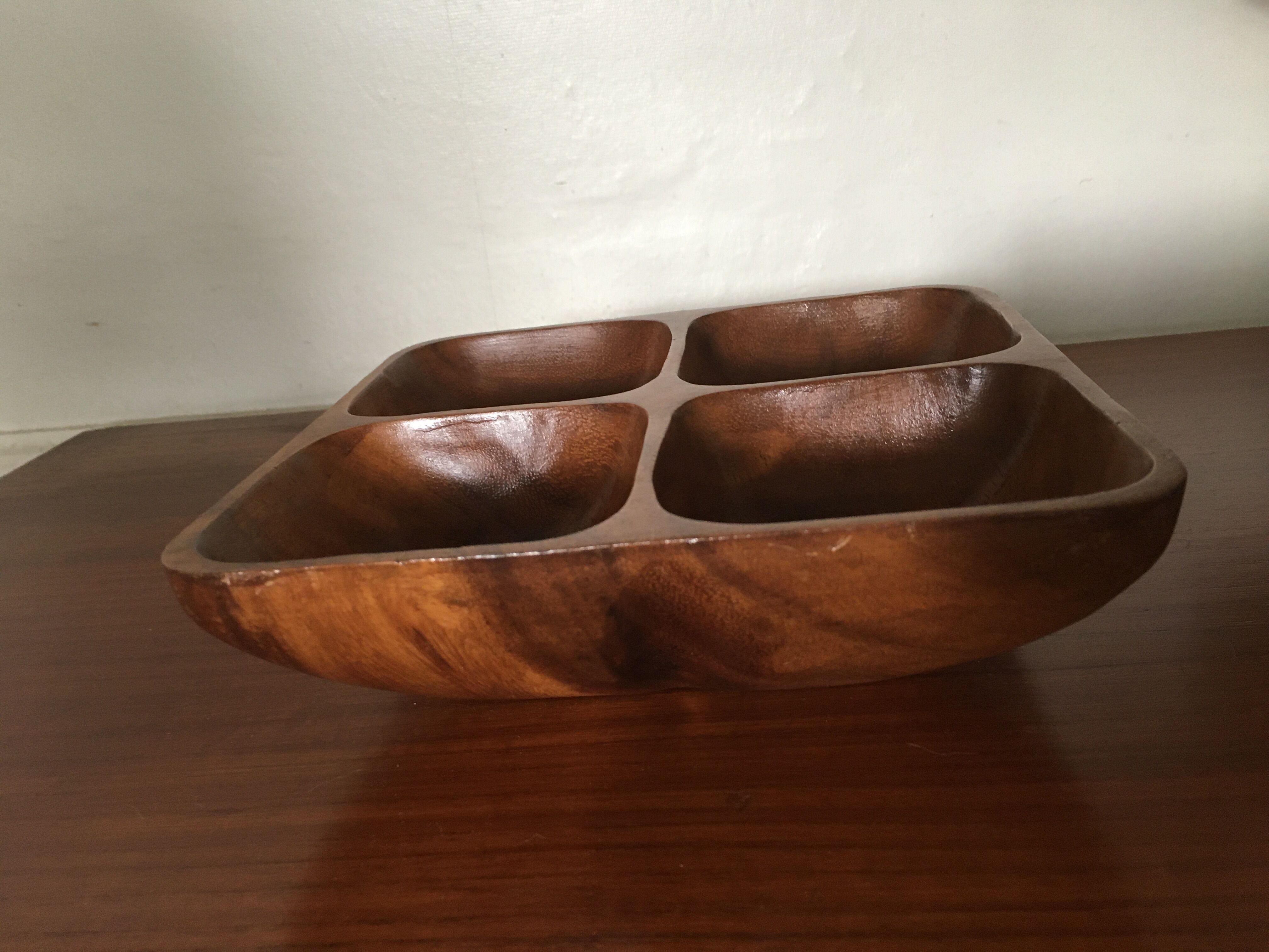 Wooden dish with compartments